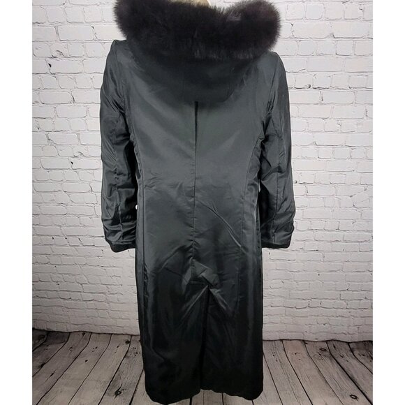 VTG Steve By Searle Black Italian Wool Fox Fur Trim Hooded Coat USA Made Size 6 - Picture 6 of 16